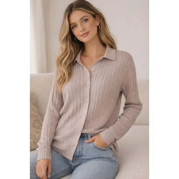 Soma Blush Lilac Ribbed Button Front Cardigan Cozy Knit Relaxed Fit Women’s M - Picture 1 of 11